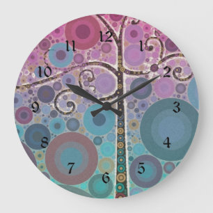 Grande Horloge Ronde Funky Coloré Défilement Arbre Cercles Bulles Pop A