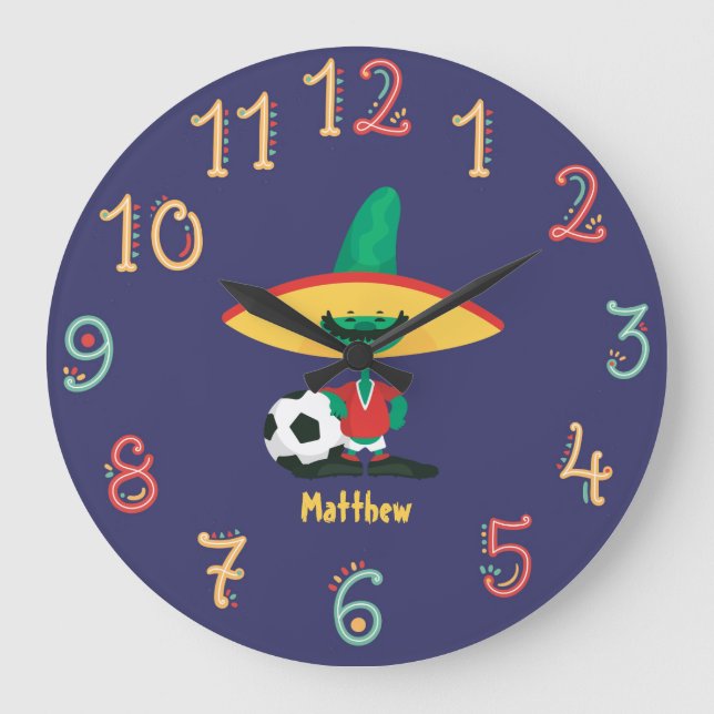 Grande Horloge Ronde Funky Mexicain Football Garçons Football Mur Horlo (Recto)