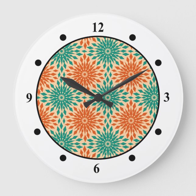 Grande Horloge Ronde Funky Starburt Turquoise & Orange Design (Recto)