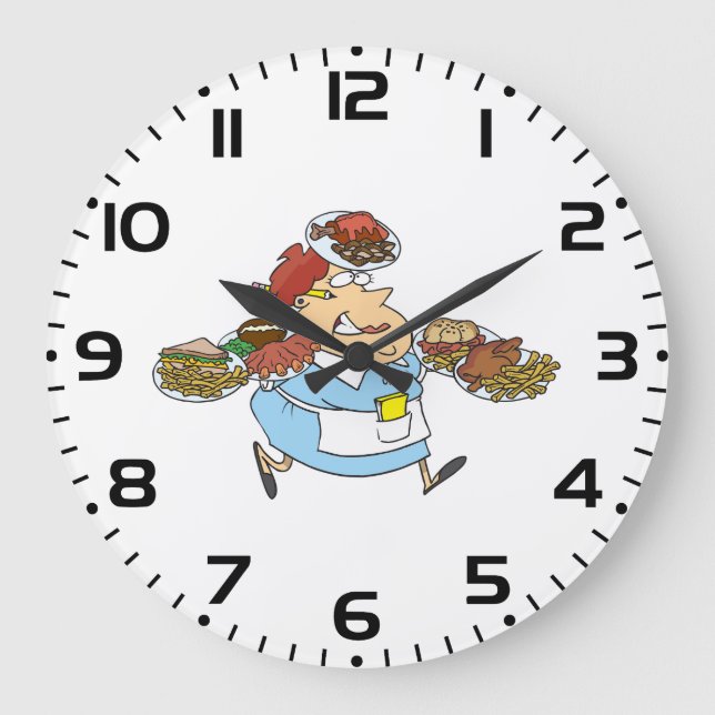 Grande Horloge Ronde Funny Busy Waitress Overworked Server (Recto)