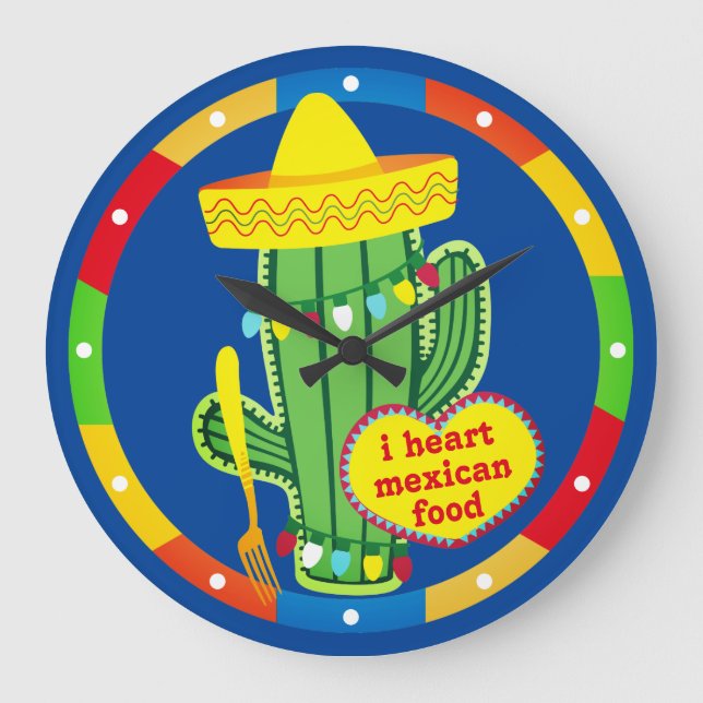 Grande Horloge Ronde Funny cactus cuisine mexicaine du sud-ouest (Recto)