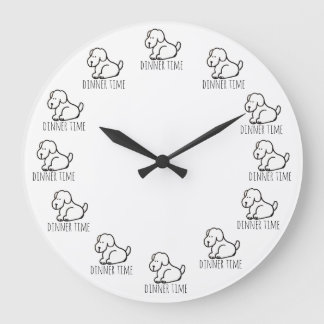 Grande Horloge Ronde Funny Cartoon Hungry Dog Dinner Time Clock