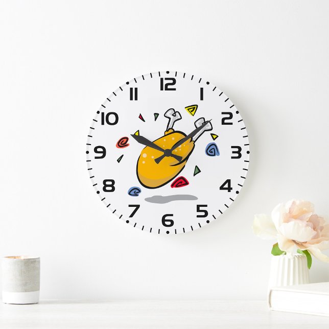 Grande Horloge Ronde Funny Cartoon Roast Chicken Falling (Créateur téléchargé)