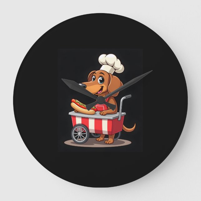 Grande Horloge Ronde Funny Dachshund Chien Hotdog Sandwich Weenie Sauci (Recto)