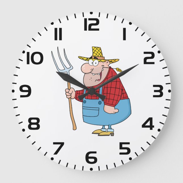 Grande Horloge Ronde Funny Farmer Pitchfork Overalls and Straw Hat (Recto)