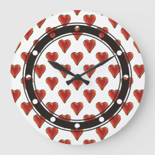 Grande Horloge Ronde Funny Heart Pattern gold red + your backgr. &