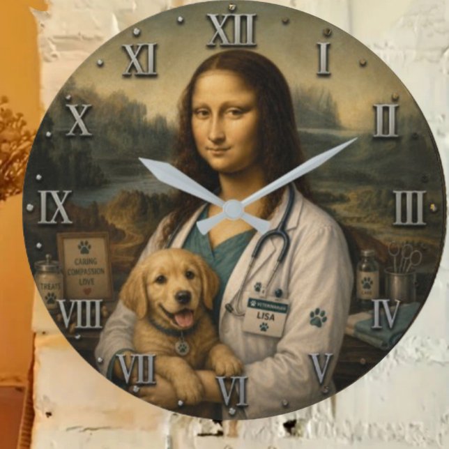 Grande Horloge Ronde Funny Mona Lisa Veterinarian Veterinary Clinic  (Créateur téléchargé)
