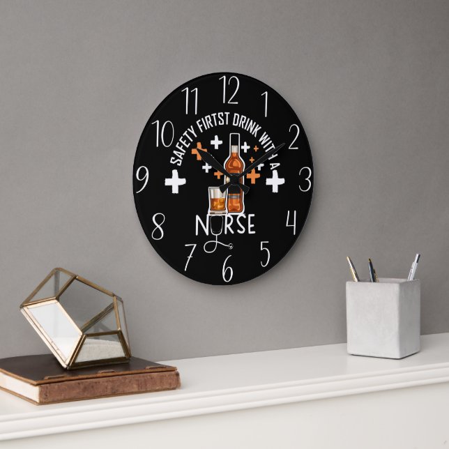 Grande Horloge Ronde Funny Nurse barre d'accueil mot art (Bureau)