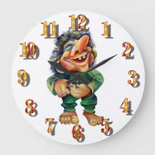 Grande Horloge Ronde Funny Scandinavian Troll Watercolor Illustration