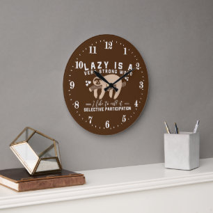 Grande Horloge Ronde funny sloth word art Large clock