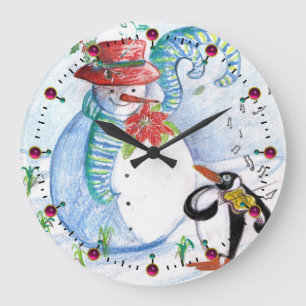 Grande Horloge Ronde FUNNY SNOWMAN AND PENGUIN's WINTER SERENADE