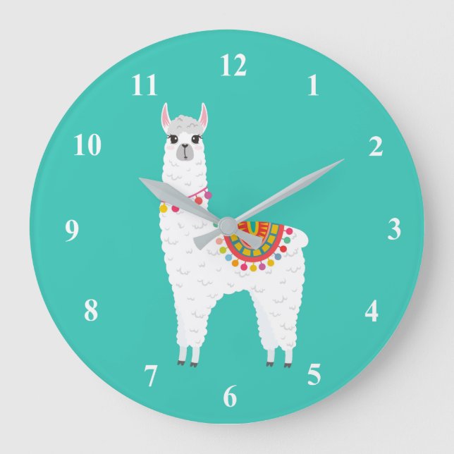 Grande Horloge Ronde Funy Alpaca llama drama cute animal (Recto)