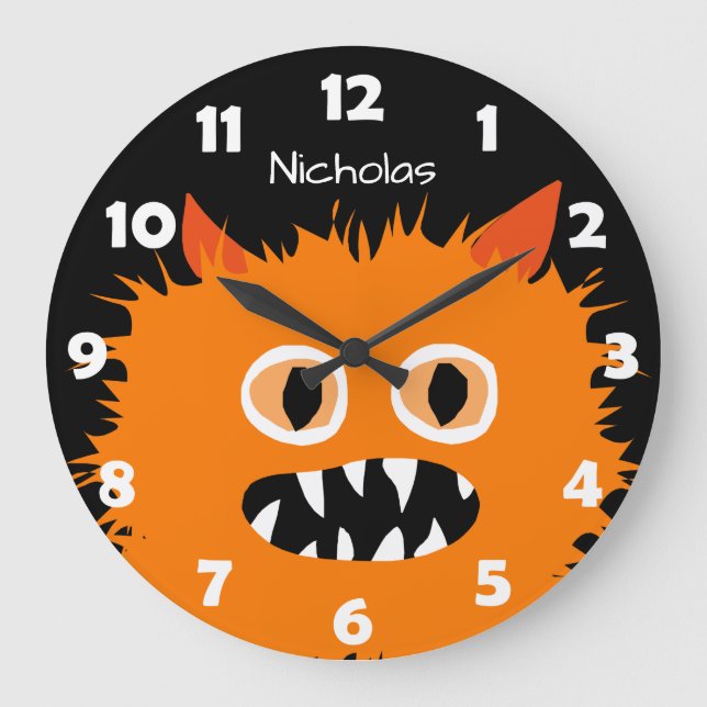 Grande Horloge Ronde Furry Orange Monster Kids Personnalisé Silly (Recto)