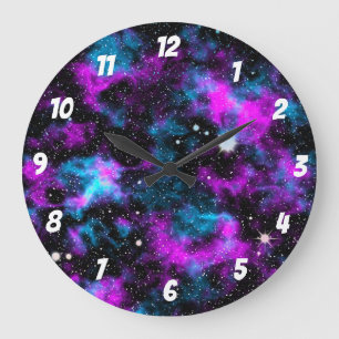 Grande Horloge Ronde Galaxie noire et violette