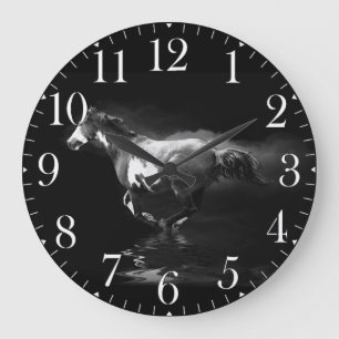 Grande Horloge Ronde Galloping Pinto Horse and Smoke