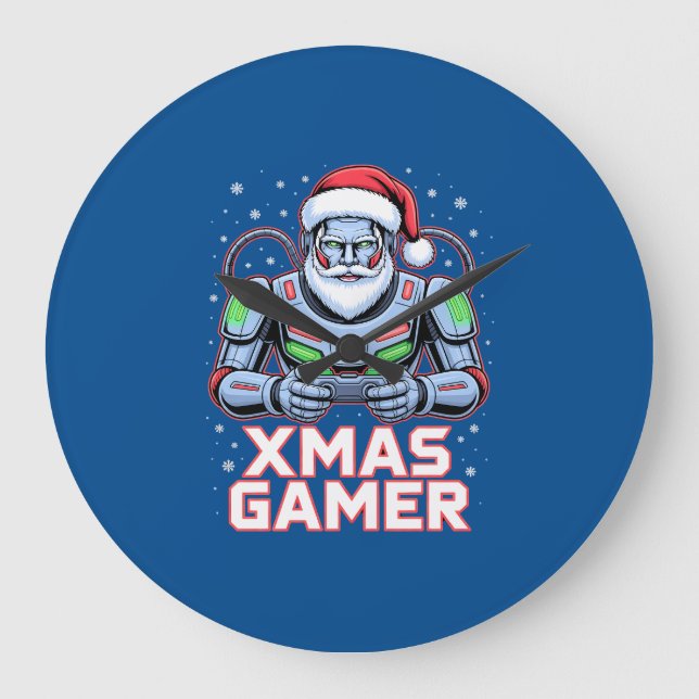 Grande Horloge Ronde Gamer Christmas Gifts Cyber Santa Robot Xmas Gamer (Recto)