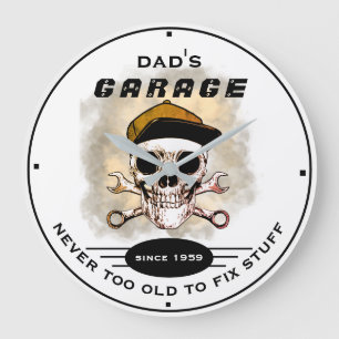 Grande Horloge Ronde Garage de papa jamais trop vieux crâne Wrenches B