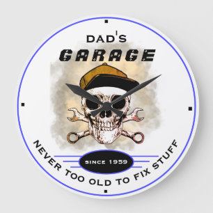 Grande Horloge Ronde Garage de papa jamais trop vieux crâne Wrenches bl