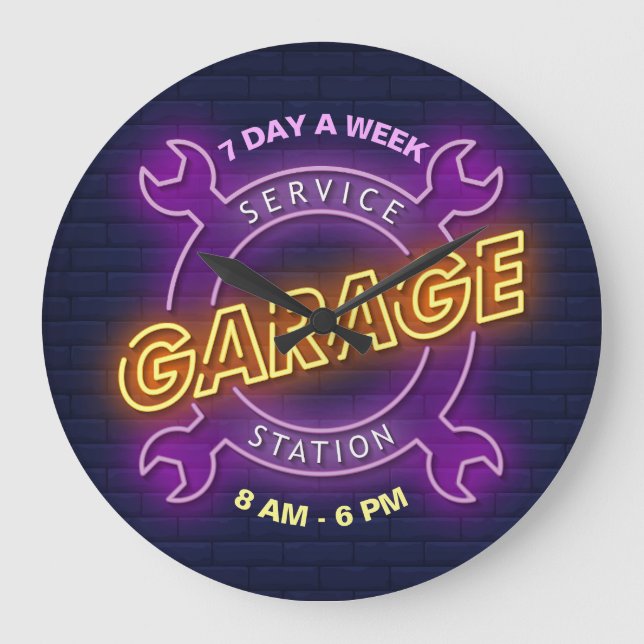 Grande Horloge Ronde Garage Service Station Texte personnalisé (Recto)