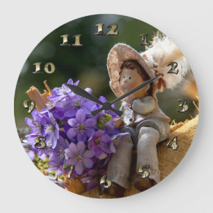 Grande Horloge Ronde Garçon en rondelle avec fleurs