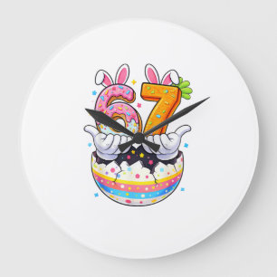 Grande Horloge Ronde Garçons Filles Pâques Œufs Lapin Drôle Six Sept 67