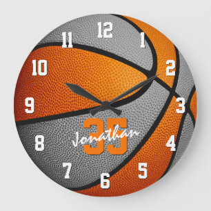 Grande Horloge Ronde garçons gris-orange filles basket-ball personnali