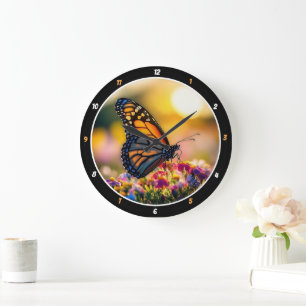 Grande Horloge Ronde Garden Dawn" - Papillon et fleurs