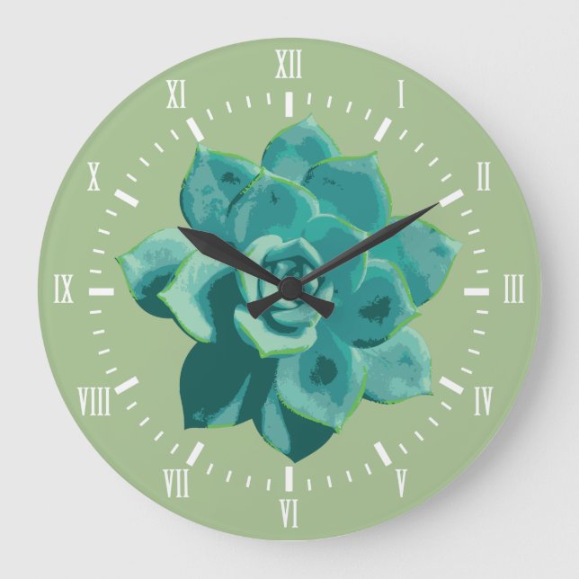 Grande Horloge Ronde Garden Succulent White Roman Numeral (Recto)