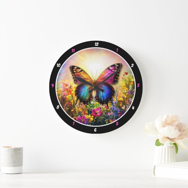 Grande Horloge Ronde Garden's Embrace" - Papillon Vibrant (Maison)