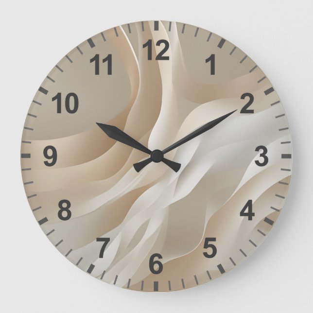 Grande Horloge Ronde "Gentle Currents" | Beige Abstract Art (Recto)