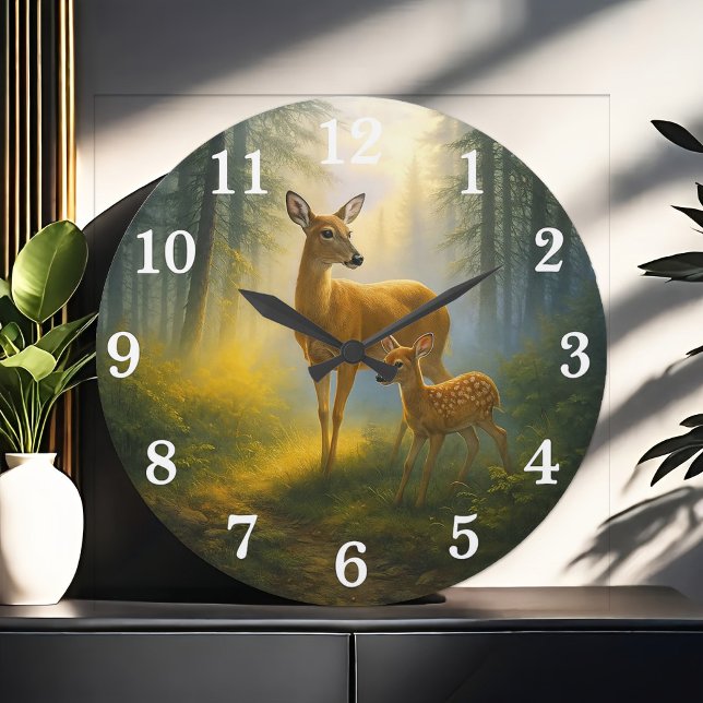 Grande Horloge Ronde Gentle deer duo in sunlit forest (Créateur téléchargé)