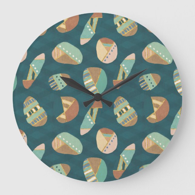 Grande Horloge Ronde Geo Step extérieur | Motif bleu (Recto)