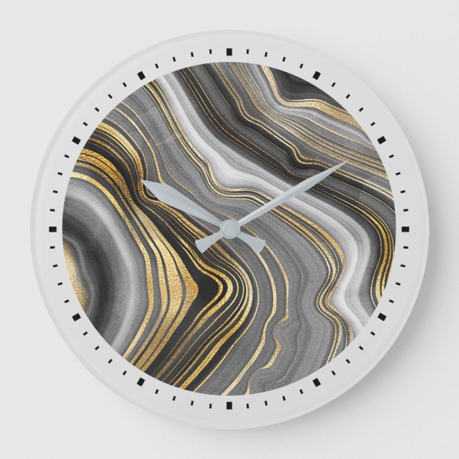 Grande Horloge Ronde Géode moderne Gold & Grey Agate Geode Gemstone (Recto)