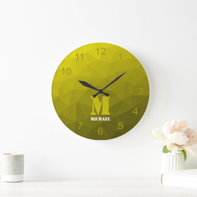 Grande Horloge Ronde Géométrie ombrée jaune Mesh Motif Monogramme (Maison)