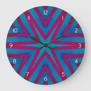 Grande Horloge Ronde Géométrie rouge étoile et bleu
