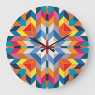 Grande Horloge Ronde Géométrie vintage : blocs de couleurs scandinaves