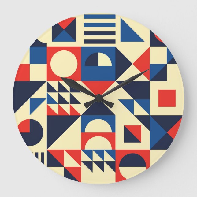 Grande Horloge Ronde Géométrique du milieu du siècle : Motif rétro funk (Recto)