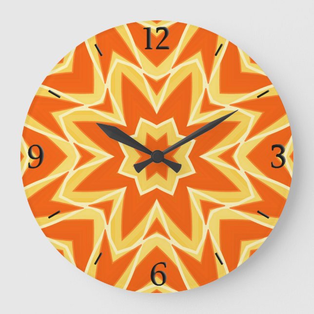 Grande Horloge Ronde Géométrique étoile Abstraite - Orange et Or (Recto)