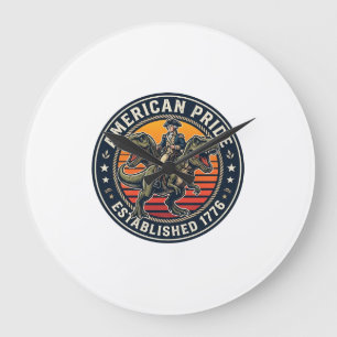 Grande Horloge Ronde George Washington patriotique chevauchant T-Rex Am