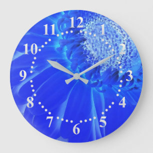 Grande Horloge Ronde gerbera bleu électrique