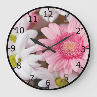 Grande Horloge Ronde Gerberas Et Chrysanthèmes