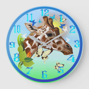 Grande Horloge Ronde GIRAFE et PAPILLONS