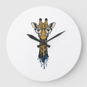 Grande Horloge Ronde Girafe Gravé Vintage Avec Design De Lunettes_1