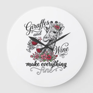 Grande Horloge Ronde Girafes Et Vin Gravure Vintage Design De T-Shirt_1