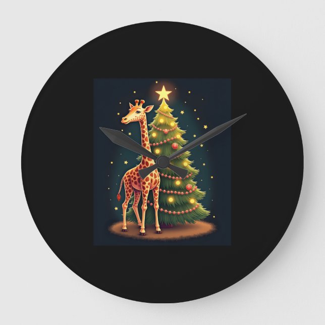 Grande Horloge Ronde Giraffe de Noël Topper arbre officiel Funny Tall (Recto)
