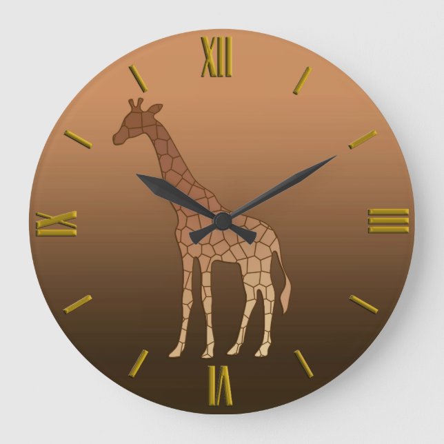 Grande Horloge Ronde Giraffe géométrique moderne, cuivre et Brown (Recto)
