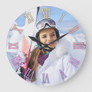 Grande Horloge Ronde Girl Photo Pastel Arc-en-ciel Gradient chiffres ro