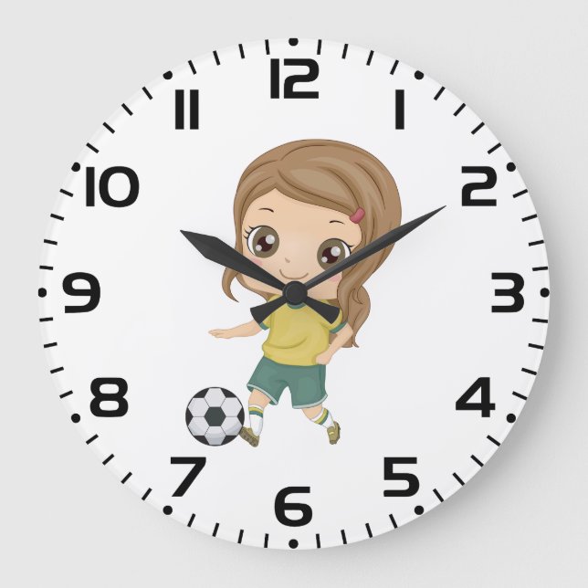 Grande Horloge Ronde Girl Playing Soccer Adorable Kids Sports (Recto)