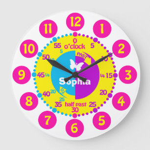 Grande Horloge Ronde Girls apprends à tell time bright personalized clo