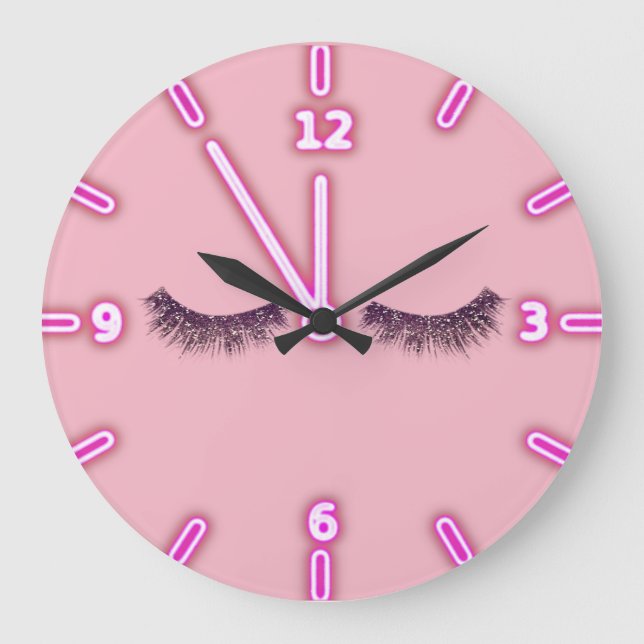 Grande Horloge Ronde Girly Trendy Glitter Faux Lashes -Personalized (Recto)